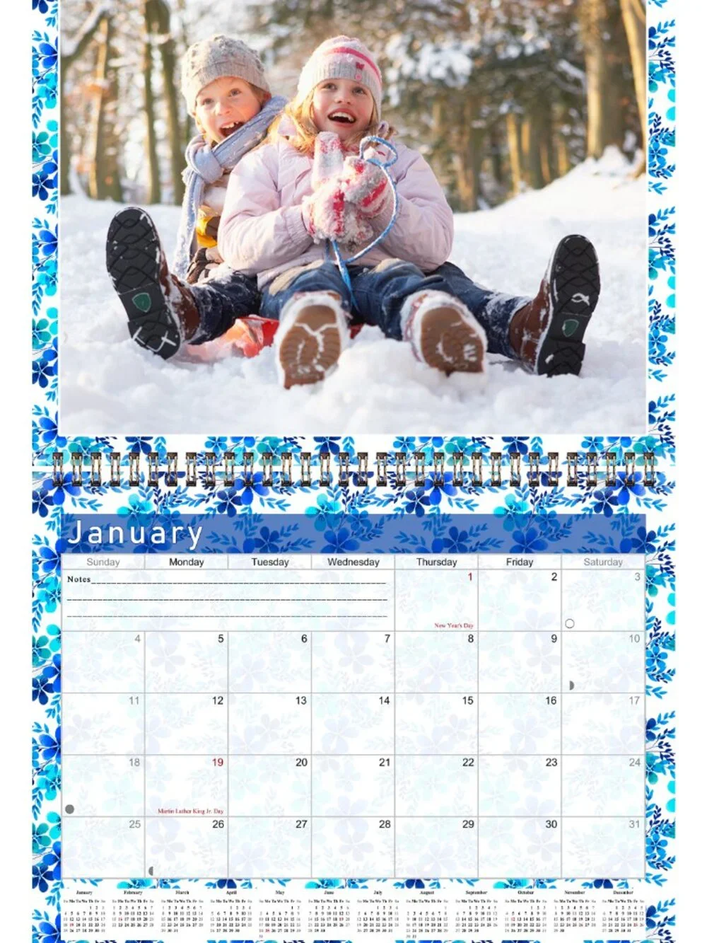 Personalized Custom 2027 Wall Calendar Spiral-bound - 12 Months. 11 x 8in. #011